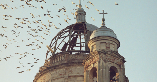 Fotografie pe film semnată de Crina Dobârcean – ruine și lumină, din seria ‘În căutări’.